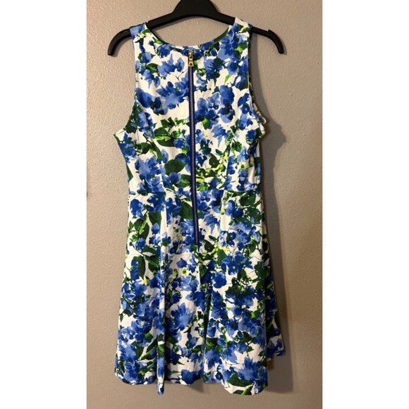 Milly NY Dress 10 Blue Ivory A Line Washable Stretch Cotton Sleeveless Summer - Picture 5 of 5